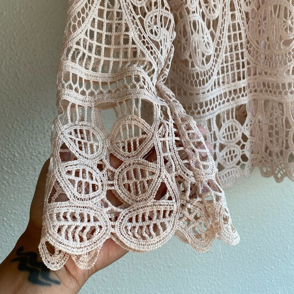 Elegant Embroidered Lace Women’s Top in Soft Cream Pink - Picture 6 of 8